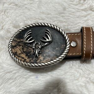 Brown Leather Belt with Deer Buckle size 26
